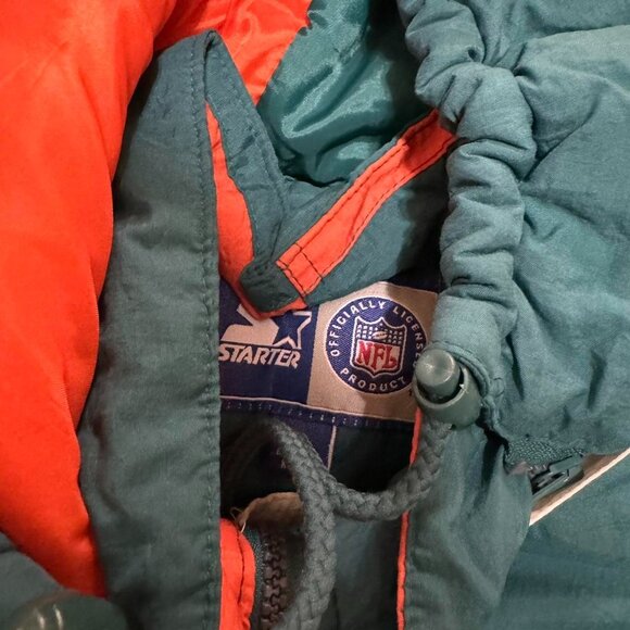 Vintage 90s Miami Dolphins Starter NFL Puffer Jacket w/ Removable Hood - Picture 5 of 7